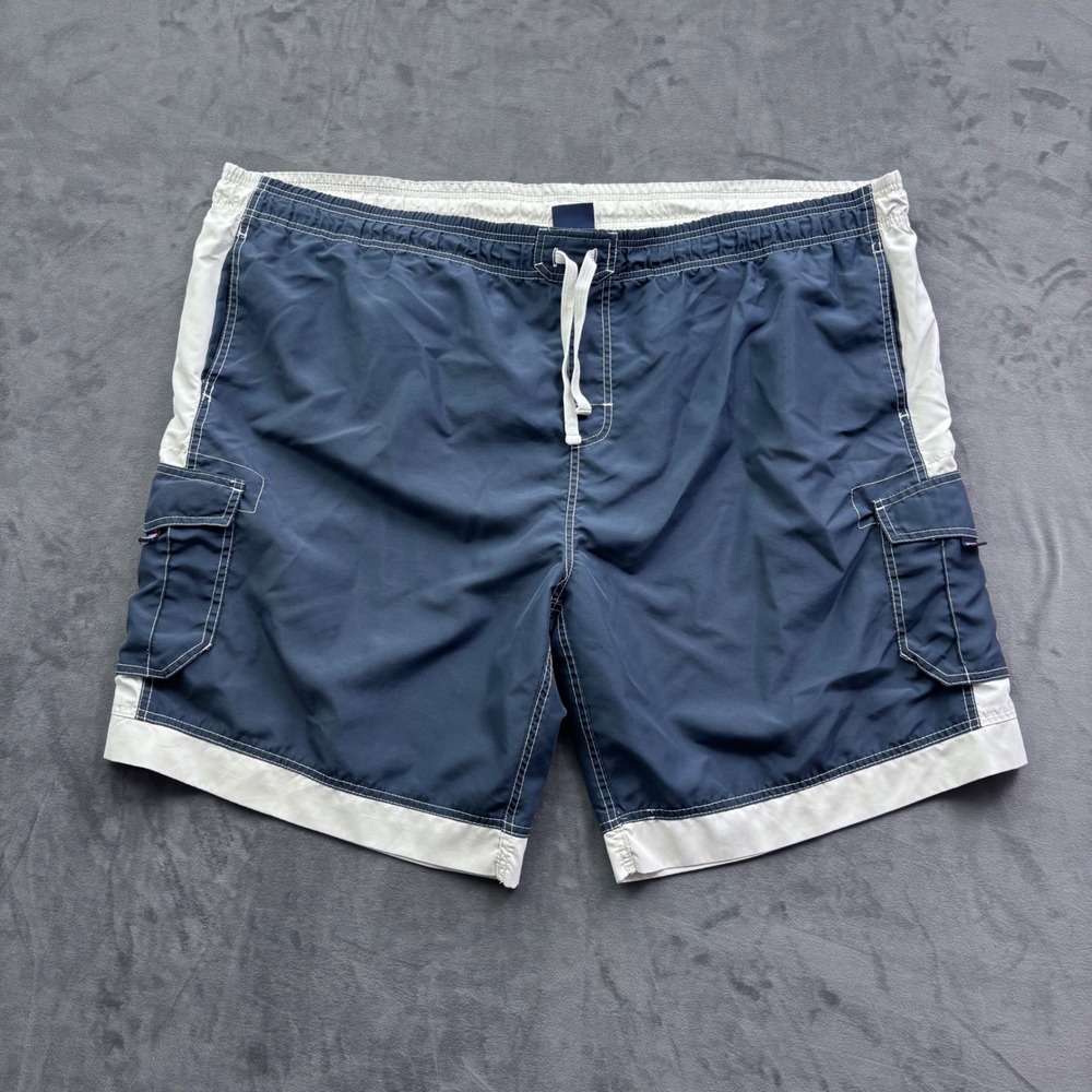 US Apparel Mens 3XL Navy Blue White Cargo Swim Trunks Board Shorts Mesh Lined